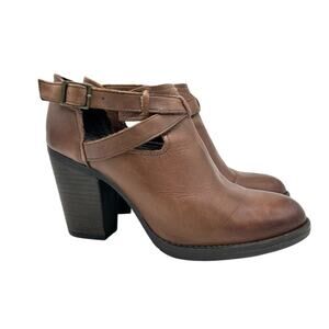 Krbonell Brown Ankle Boots Booties Cut Out Russet Leather Block Heel Size 7.5